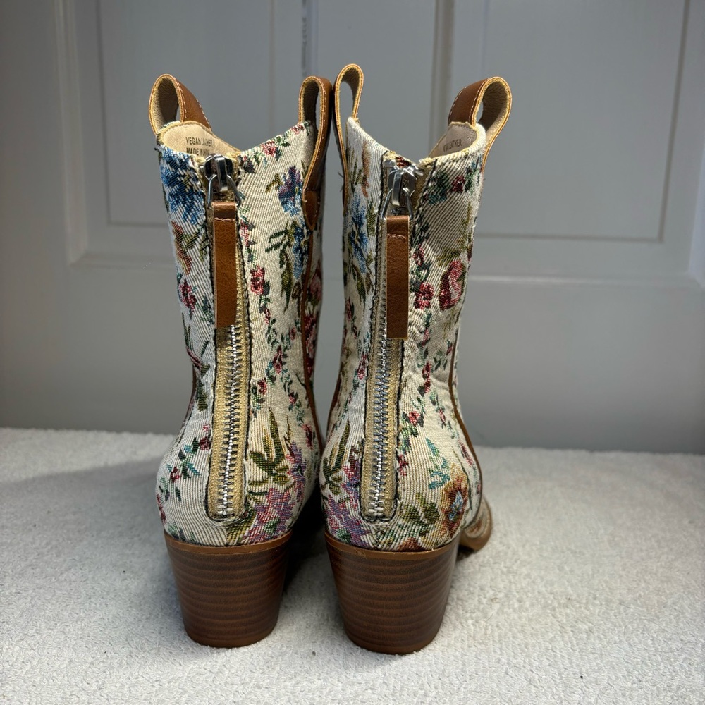 Altar'd State Floral Embroidered Western Ankle Boots Tapestry Cowboy Booties - Picture 5 of 10